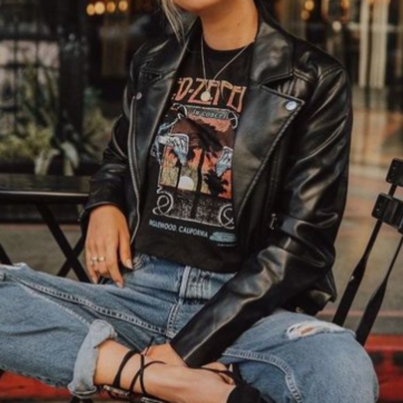 Luxe Black Vegan leather Zip up  biker moto jacket - Picture 1 of 9